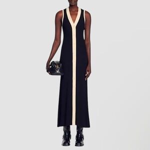 Sandro Gabriel Ribbed Knit Silk Blend Two Tone Maxi Dress